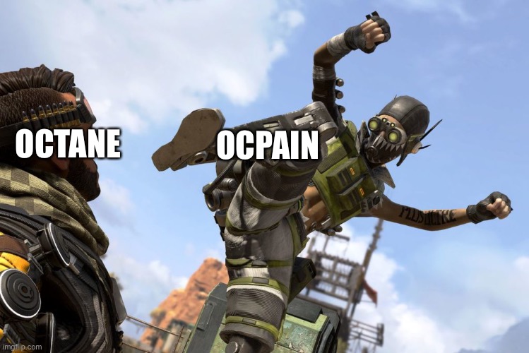 I like Apex Legends more than fornite by a long headshot | OCTANE; OCPAIN | image tagged in octane stomping mirage | made w/ Imgflip meme maker