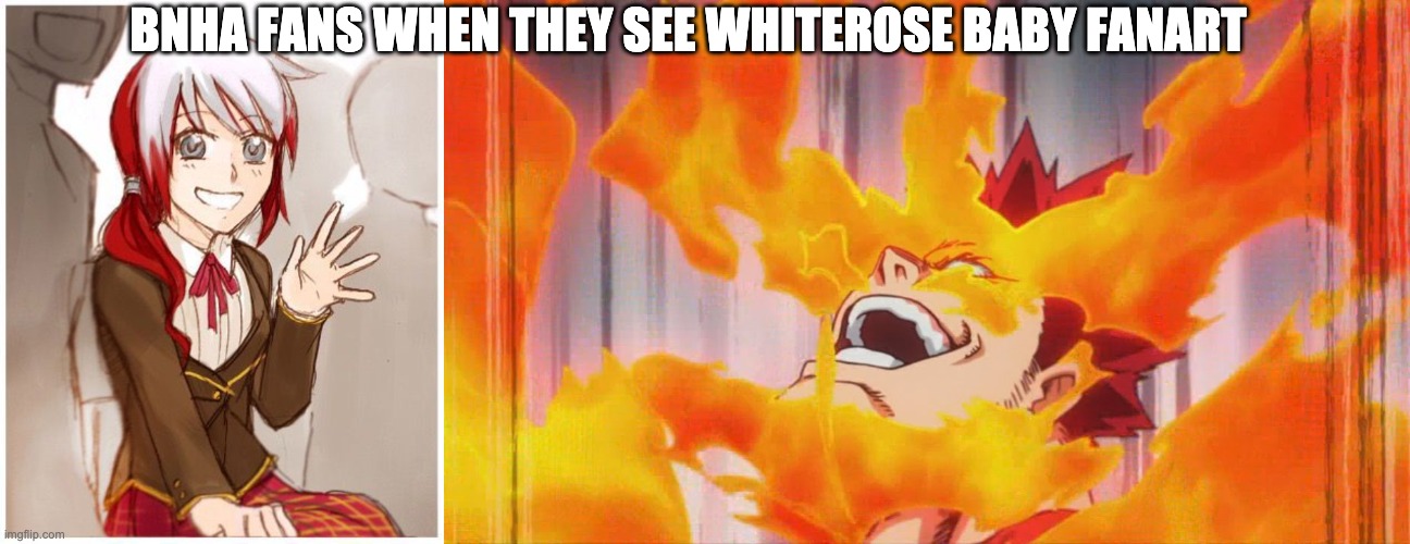 BNHA FANS WHEN THEY SEE WHITEROSE BABY FANART | image tagged in my hero academia,rwby,fanart | made w/ Imgflip meme maker