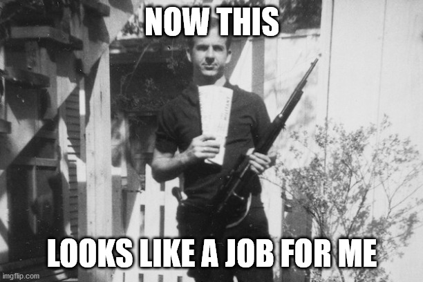 Lee Harvey Oswald | NOW THIS LOOKS LIKE A JOB FOR ME | image tagged in lee harvey oswald | made w/ Imgflip meme maker