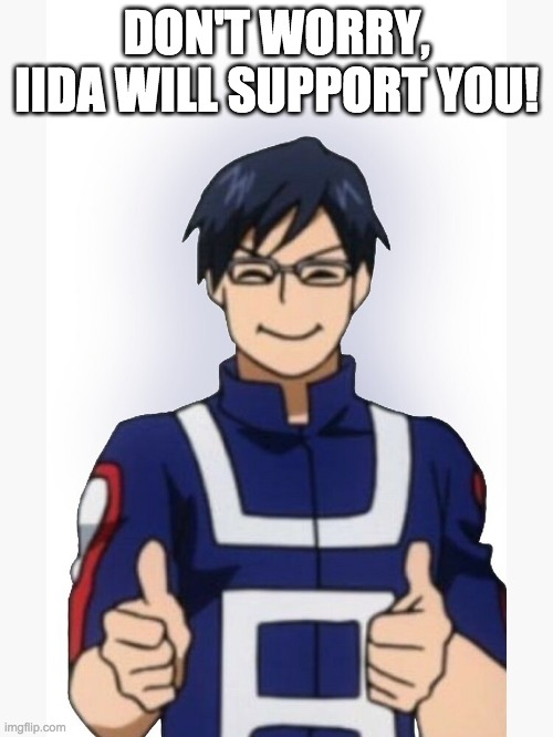 Dedicated to the best class rep. | DON'T WORRY, IIDA WILL SUPPORT YOU! | image tagged in boku no hero academia,mha,my hero academia,bnha | made w/ Imgflip meme maker