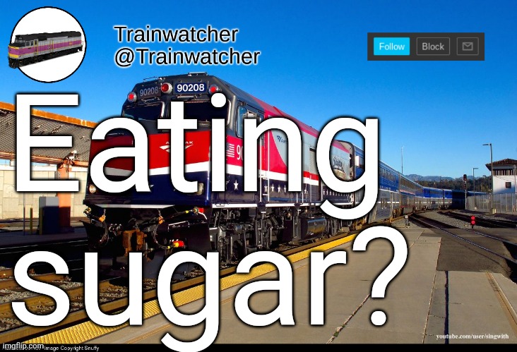 Trainwatcher Announcement 4 | Eating sugar? | image tagged in trainwatcher announcement 4 | made w/ Imgflip meme maker