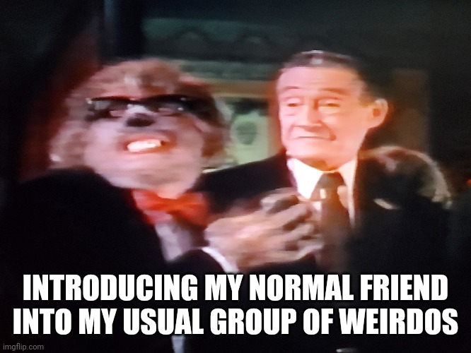 INTRODUCING MY NORMAL FRIEND INTO MY USUAL GROUP OF WEIRDOS | image tagged in friends,the monster club,werewolf | made w/ Imgflip meme maker