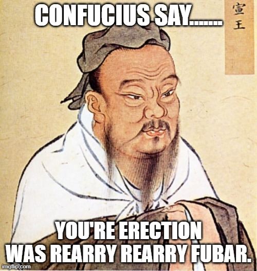 Election Erection. | CONFUCIUS SAY....... YOU'RE ERECTION WAS REARRY REARRY FUBAR. | image tagged in confucius says | made w/ Imgflip meme maker