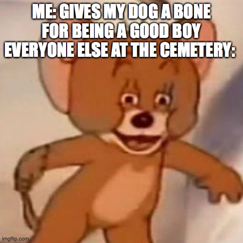 Polish Jerry | ME: GIVES MY DOG A BONE FOR BEING A GOOD BOY
EVERYONE ELSE AT THE CEMETERY: | image tagged in polish jerry | made w/ Imgflip meme maker