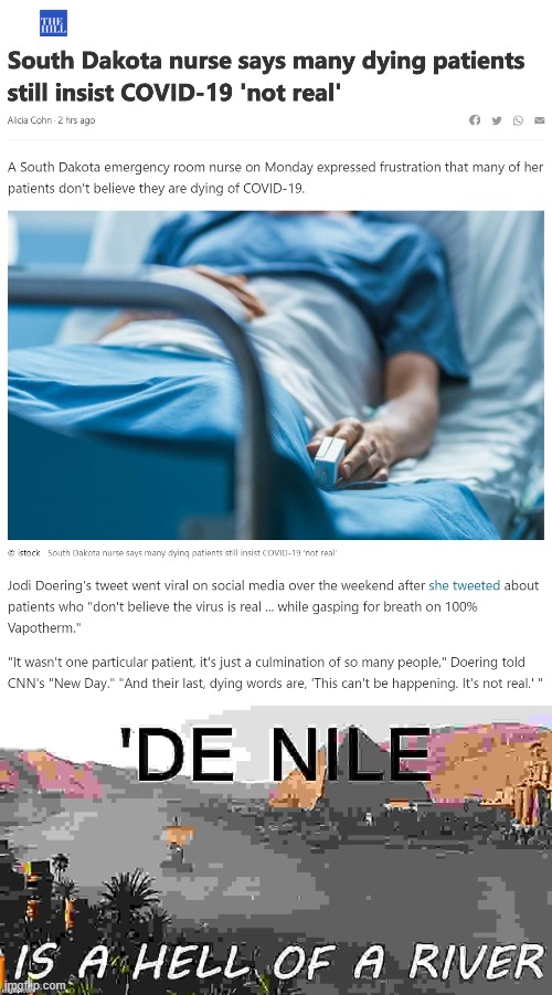Well then | image tagged in dying covid-19 patients,de nile is a hell of a river jpeg max degrade,covid-19,denial,coronavirus,covidiots | made w/ Imgflip meme maker