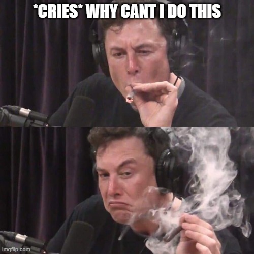 *sigh* | *CRIES* WHY CANT I DO THIS | image tagged in elon musk weed | made w/ Imgflip meme maker