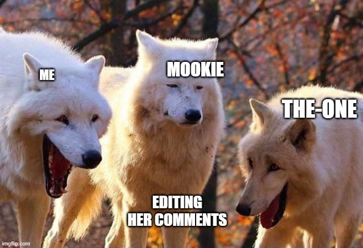 because true | MOOKIE; ME; THE-ONE; EDITING HER COMMENTS | image tagged in laughing wolf,funny,memes | made w/ Imgflip meme maker