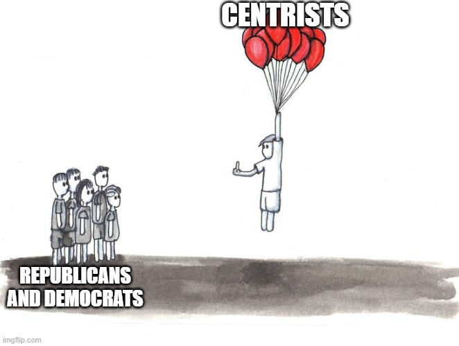 Centrists | CENTRISTS; REPUBLICANS AND DEMOCRATS | image tagged in except for tim blank | made w/ Imgflip meme maker