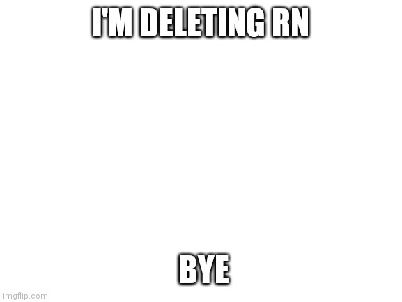 Blank White Template | I'M DELETING RN; BYE | image tagged in blank white template | made w/ Imgflip meme maker