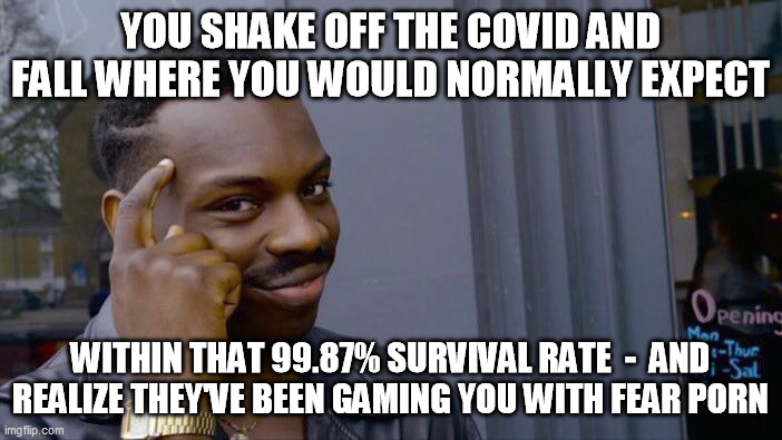 Roll Safe Think About It Meme | YOU SHAKE OFF THE COVID AND FALL WHERE YOU WOULD NORMALLY EXPECT WITHIN THAT 99.87% SURVIVAL RATE  -  AND REALIZE THEY'VE BEEN GAMING YOU WI | image tagged in memes,roll safe think about it | made w/ Imgflip meme maker