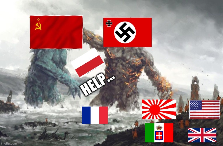 Mommy and daddy fighting over Poland... | HELP... | image tagged in ww2,memes,funny | made w/ Imgflip meme maker