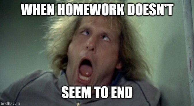 What the homework | WHEN HOMEWORK DOESN'T; SEEM TO END | image tagged in memes,scary harry | made w/ Imgflip meme maker