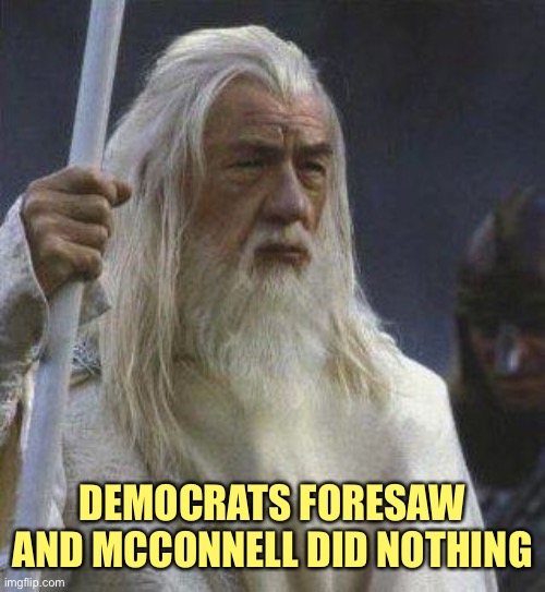 gandalf | DEMOCRATS FORESAW AND MCCONNELL DID NOTHING | image tagged in gandalf | made w/ Imgflip meme maker