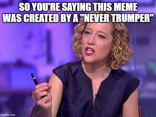 Cathy Newman | SO YOU'RE SAYING THIS MEME WAS CREATED BY A "NEVER TRUMPER" | image tagged in cathy newman | made w/ Imgflip meme maker