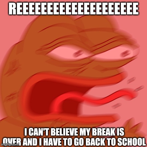 >:( | REEEEEEEEEEEEEEEEEEEE; I CAN'T BELIEVE MY BREAK IS OVER AND I HAVE TO GO BACK TO SCHOOL | image tagged in reeeeeeeeeeeeeeeeeeeeee,i hate school | made w/ Imgflip meme maker