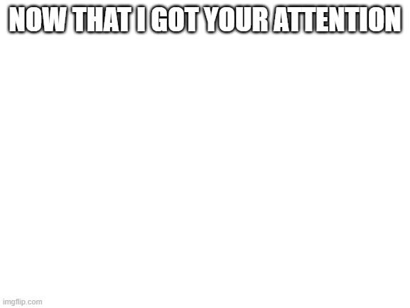 nothing | NOW THAT I GOT YOUR ATTENTION | image tagged in blank white template | made w/ Imgflip meme maker