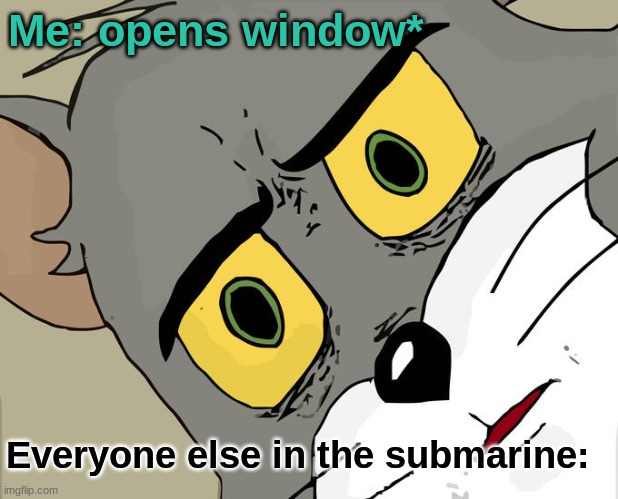 *Opens window* | Me: opens window*; Everyone else in the submarine: | image tagged in memes,unsettled tom,submarine | made w/ Imgflip meme maker