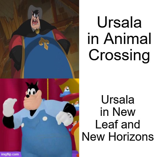 She was very snooty....now she's a friend | Ursala in Animal Crossing; Ursala in New Leaf and New Horizons | image tagged in animal crossing,villager | made w/ Imgflip meme maker
