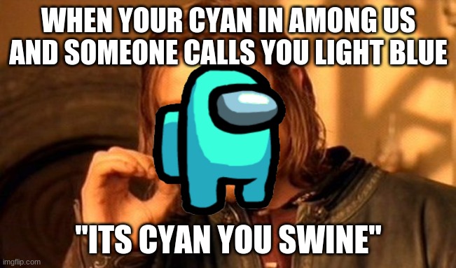 Yup |  WHEN YOUR CYAN IN AMONG US AND SOMEONE CALLS YOU LIGHT BLUE; "ITS CYAN YOU SWINE" | image tagged in memes,one does not simply | made w/ Imgflip meme maker