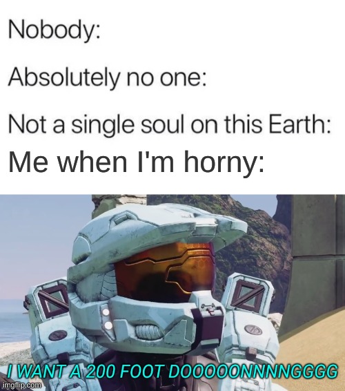 idk | Me when I'm horny: | image tagged in nobody absolutely no one,i want a 200 foot dong | made w/ Imgflip meme maker