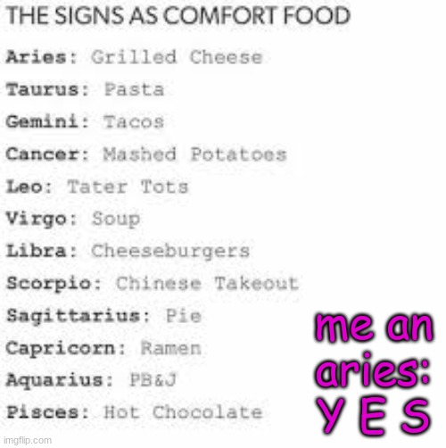 e | me an aries: Y E S | image tagged in zodiac | made w/ Imgflip meme maker