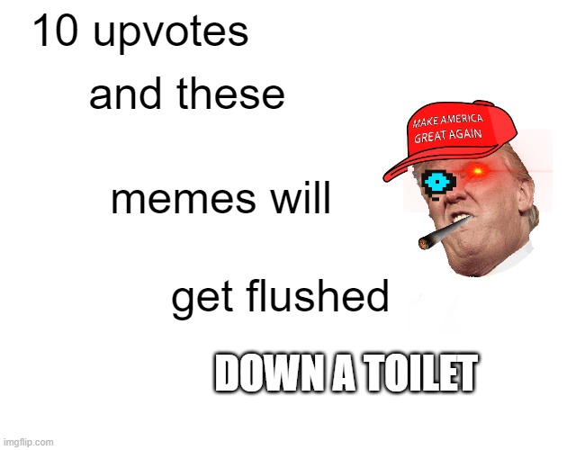 REE | 10 upvotes; and these; memes will; get flushed; DOWN A TOILET | image tagged in memes | made w/ Imgflip meme maker