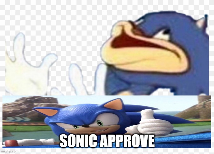 sonic meets sanic | SONIC APPROVE | image tagged in funny memes | made w/ Imgflip meme maker