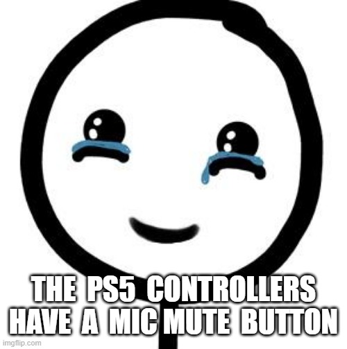 PS5 Controller Mute Button | THE  PS5  CONTROLLERS HAVE  A  MIC MUTE  BUTTON | image tagged in happy tears,ps5 | made w/ Imgflip meme maker