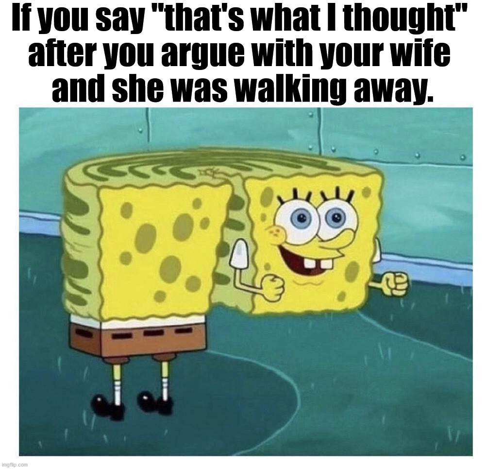 What other things should you not say after an argument? | If you say "that's what I thought" 
after you argue with your wife 
and she was walking away. | image tagged in argument,girlfriend,angry wife,just walk away | made w/ Imgflip meme maker