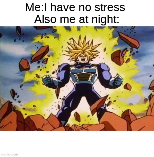 Dragon ball z | Me:I have no stress 
Also me at night: | image tagged in dragon ball z | made w/ Imgflip meme maker