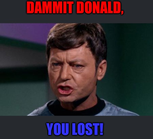 Dammit Jim | DAMMIT DONALD, YOU LOST! | image tagged in dammit jim | made w/ Imgflip meme maker