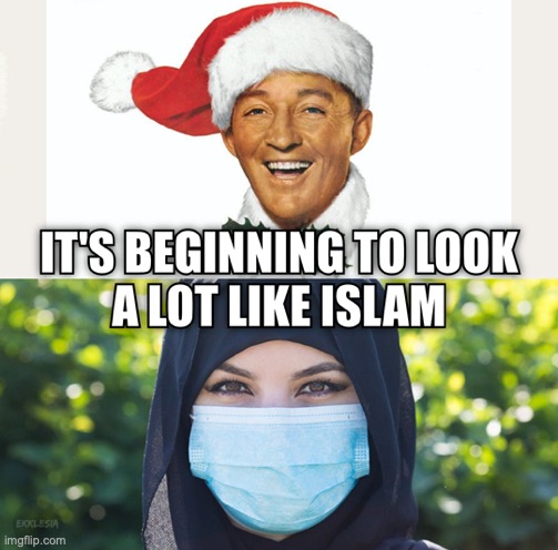 It's beginning to look a lot like Islam | image tagged in bing crosby,white christmas,islam,covid-19,mask | made w/ Imgflip meme maker