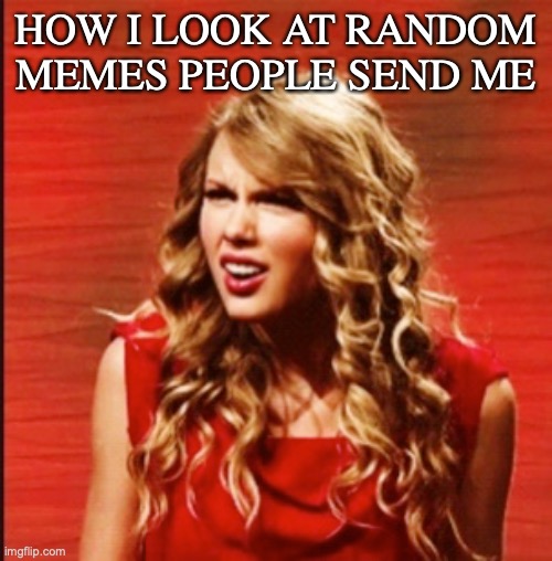 When Someone send you random memes | HOW I LOOK AT RANDOM MEMES PEOPLE SEND ME | image tagged in taylor swift,confused,funny memes | made w/ Imgflip meme maker