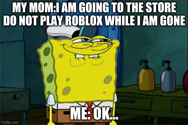 Don't You Squidward | MY MOM:I AM GOING TO THE STORE DO NOT PLAY ROBLOX WHILE I AM GONE; ME: OK... | image tagged in memes,don't you squidward | made w/ Imgflip meme maker