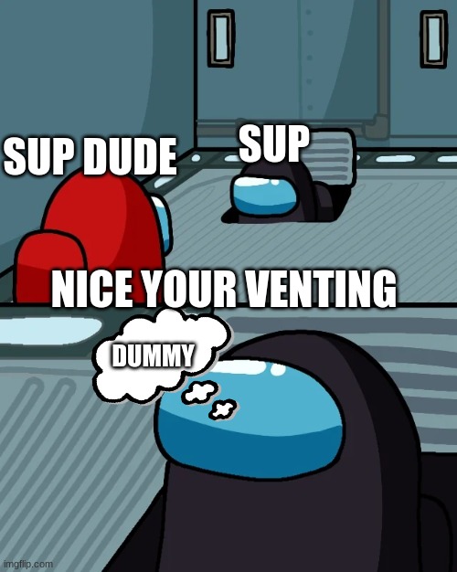 impostor of the vent | SUP; SUP DUDE; NICE YOUR VENTING; DUMMY | image tagged in impostor of the vent | made w/ Imgflip meme maker