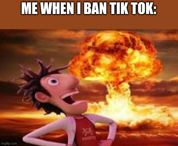 heheheheheh YES!!! | ME WHEN I BAN TIK TOK: | image tagged in flint lockwood explosion | made w/ Imgflip meme maker