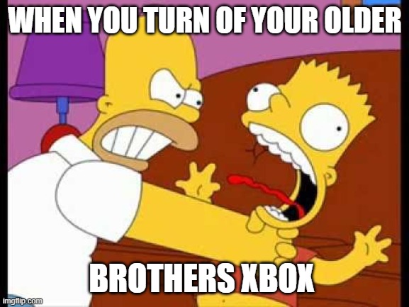 Bart Choke | WHEN YOU TURN OF YOUR OLDER; BROTHERS XBOX | image tagged in bart choke | made w/ Imgflip meme maker