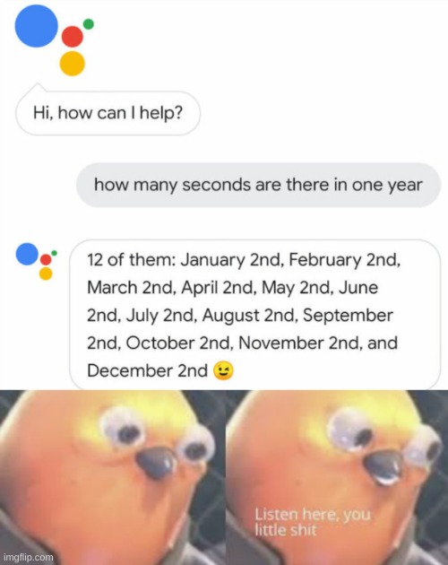 Google, you are sly! | image tagged in listen here you little shit bird,funny,memes,funny memes,google,year | made w/ Imgflip meme maker