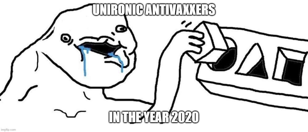 Brainlet blocks | UNIRONIC ANTIVAXXERS IN THE YEAR 2020 | image tagged in brainlet blocks | made w/ Imgflip meme maker