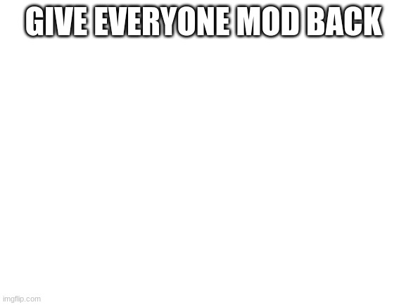 Blank White Template | GIVE EVERYONE MOD BACK | image tagged in blank white template | made w/ Imgflip meme maker