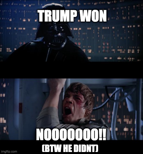 Trump | TRUMP WON; NOOOOOOO!! (BTW HE DIDNT) | image tagged in memes,star wars no | made w/ Imgflip meme maker