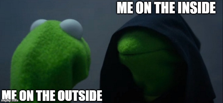 So true | ME ON THE INSIDE; ME ON THE OUTSIDE | image tagged in memes,evil kermit | made w/ Imgflip meme maker