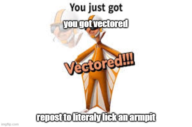 you got vectored!!!!!!!!!!!!!!!!!!!!!!!!!!!!!!!!!!!!!!!! | you got vectored; repost to literaly lick an armpit | image tagged in repost,idiot | made w/ Imgflip meme maker