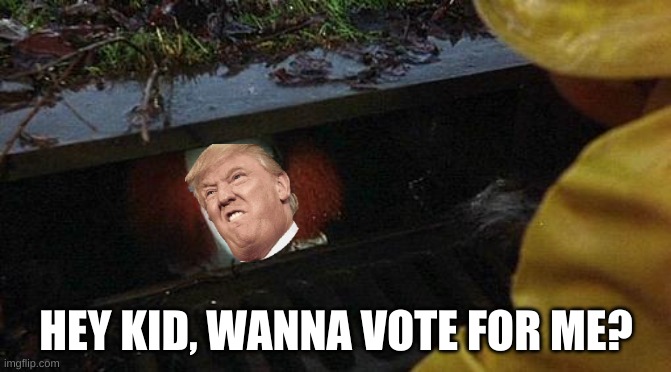 Trump | HEY KID, WANNA VOTE FOR ME? | image tagged in pennywise | made w/ Imgflip meme maker