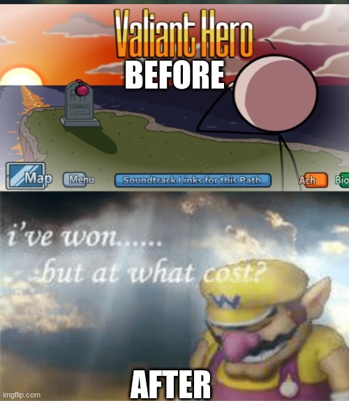 when you complete valiant hero | BEFORE; AFTER | image tagged in henry stickmin | made w/ Imgflip meme maker