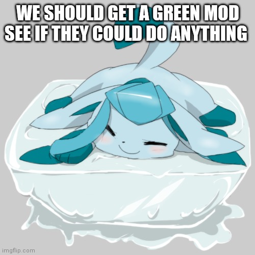 Glaceon ice cube | WE SHOULD GET A GREEN MOD SEE IF THEY COULD DO ANYTHING | image tagged in glaceon ice cube | made w/ Imgflip meme maker