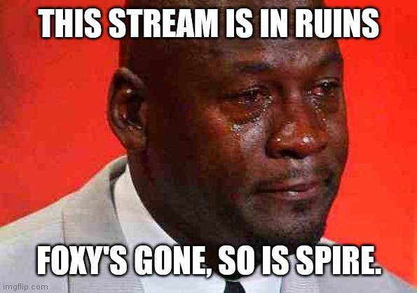 Could shit not break down for one fucking day. | THIS STREAM IS IN RUINS; FOXY'S GONE, SO IS SPIRE. | image tagged in crying michael jordan | made w/ Imgflip meme maker