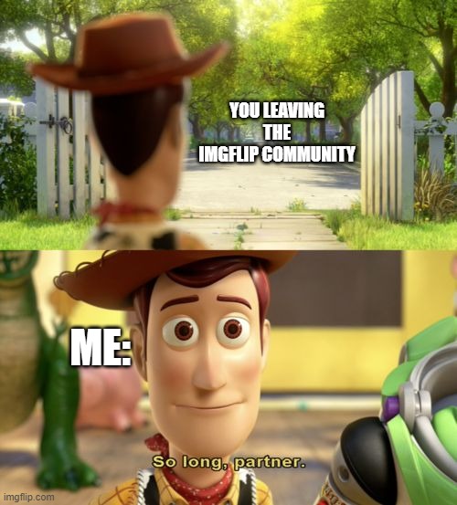 So long partner | YOU LEAVING THE IMGFLIP COMMUNITY ME: | image tagged in so long partner | made w/ Imgflip meme maker