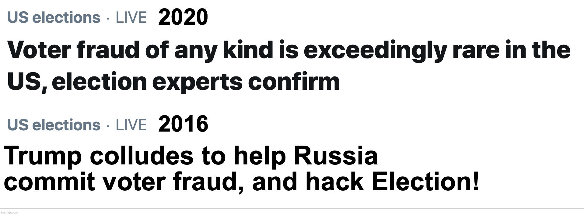 You want duplicity?... you've got duplicity already. | 2020; 2016; Trump colludes to help Russia commit voter fraud, and hack Election! | image tagged in election fraud,election 2016,election 2020 | made w/ Imgflip meme maker