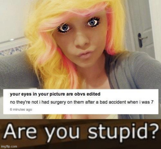 Horrible photoshop | image tagged in are you stupid | made w/ Imgflip meme maker